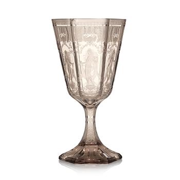 Simon Gate, pokal, graverat glas, "Sex Gracer", Orrefors, 1927.