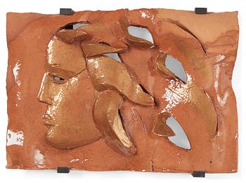 Hertha Hillfon, a ceramic wall sculpture of a face in profile, Atelier Hertha Hillfon, early 1990s.