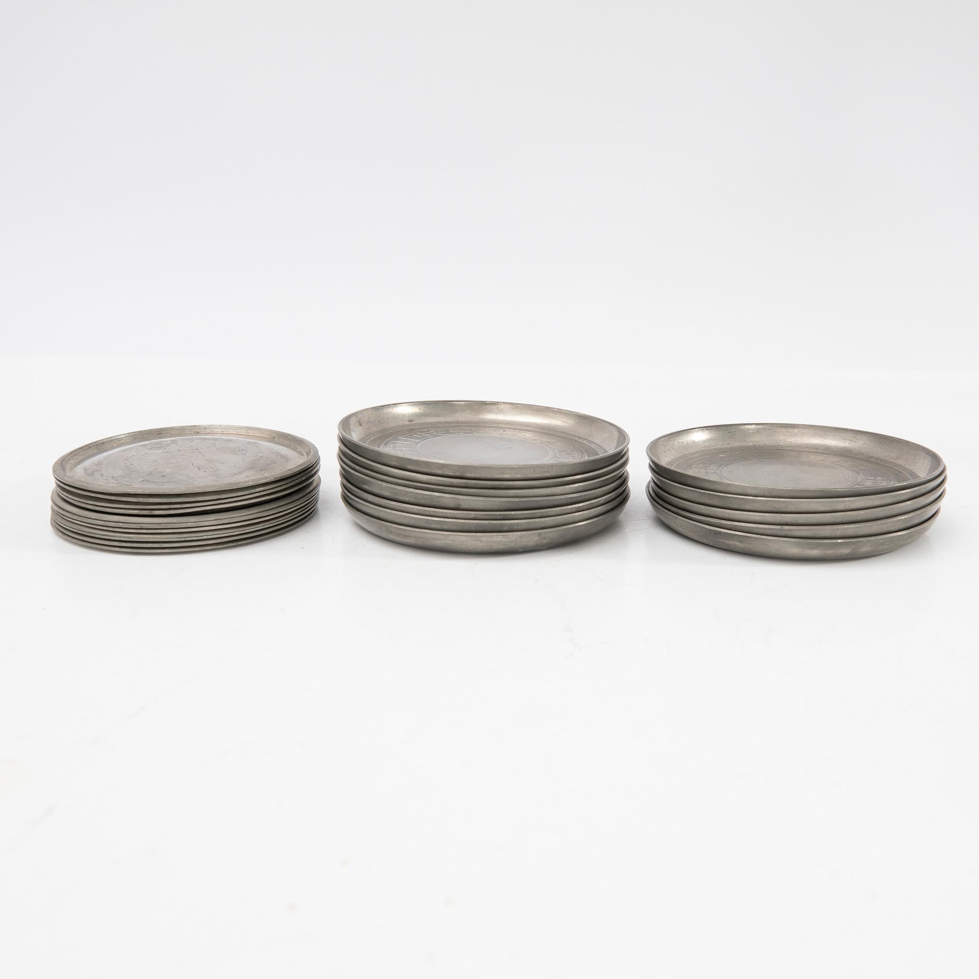 Just Andersen, glass coasters and cups, 23 + 2, Denmark, first half of the 20th century.