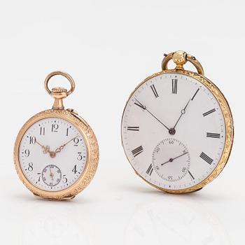 POCKET WATCHES, 2 psc, 14K gold, 32 mm and 44 mm.