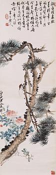 432. RULLMÅLNING, Qi Baishi (1864-1957) och Chen Nian (1877-1970), "Pine and Cicada", signerad.