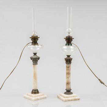 Two similar table lamps, around 1900.