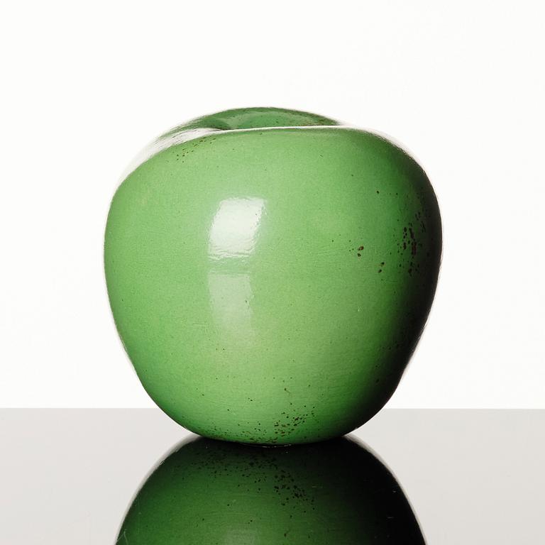 Hans Hedberg, a faience sculpture of a green glazed apple, Biot France.