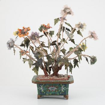 A table decoration, stone and cloisonné, China, second half of the 20th century.