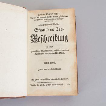 JOHANN KONRAD FÄSI, 4 vol, Genaue und vollständige Staats- und Erd-Beschreibung.., Zürich 1765-68.