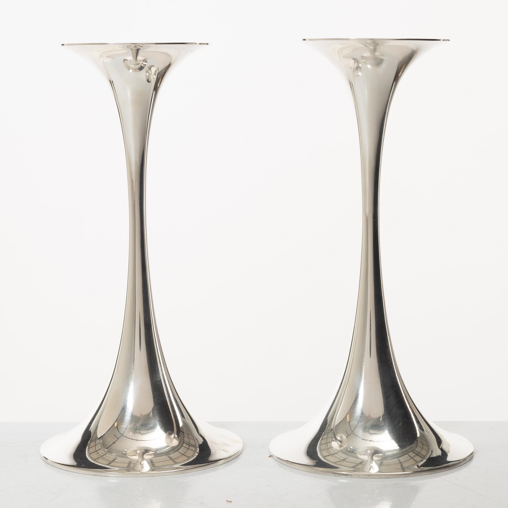 A pair of silver 'Trumpet' candlesticks, marks of Tapio Wirkkala, Kultakeskus, Hämeenlinna 1989 and 1992.