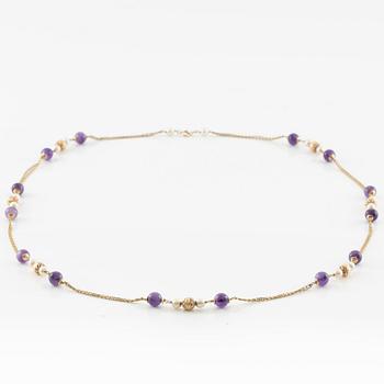 Necklace 14K gold with pearls and amethysts, Austria, Vienna.
