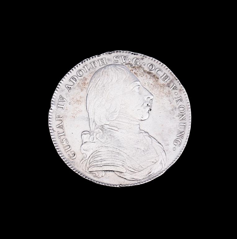 MYNT, GUSTAV IV ADOLF (1792-1809): STOCKHOLM. Riksdaler 1806. Vikt ca 28 g.