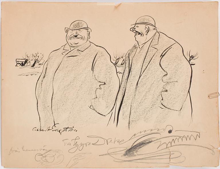 ALBERT ENGSTRÖM, teckningar 4 st samt fotografi, tusch/krita, signerad.