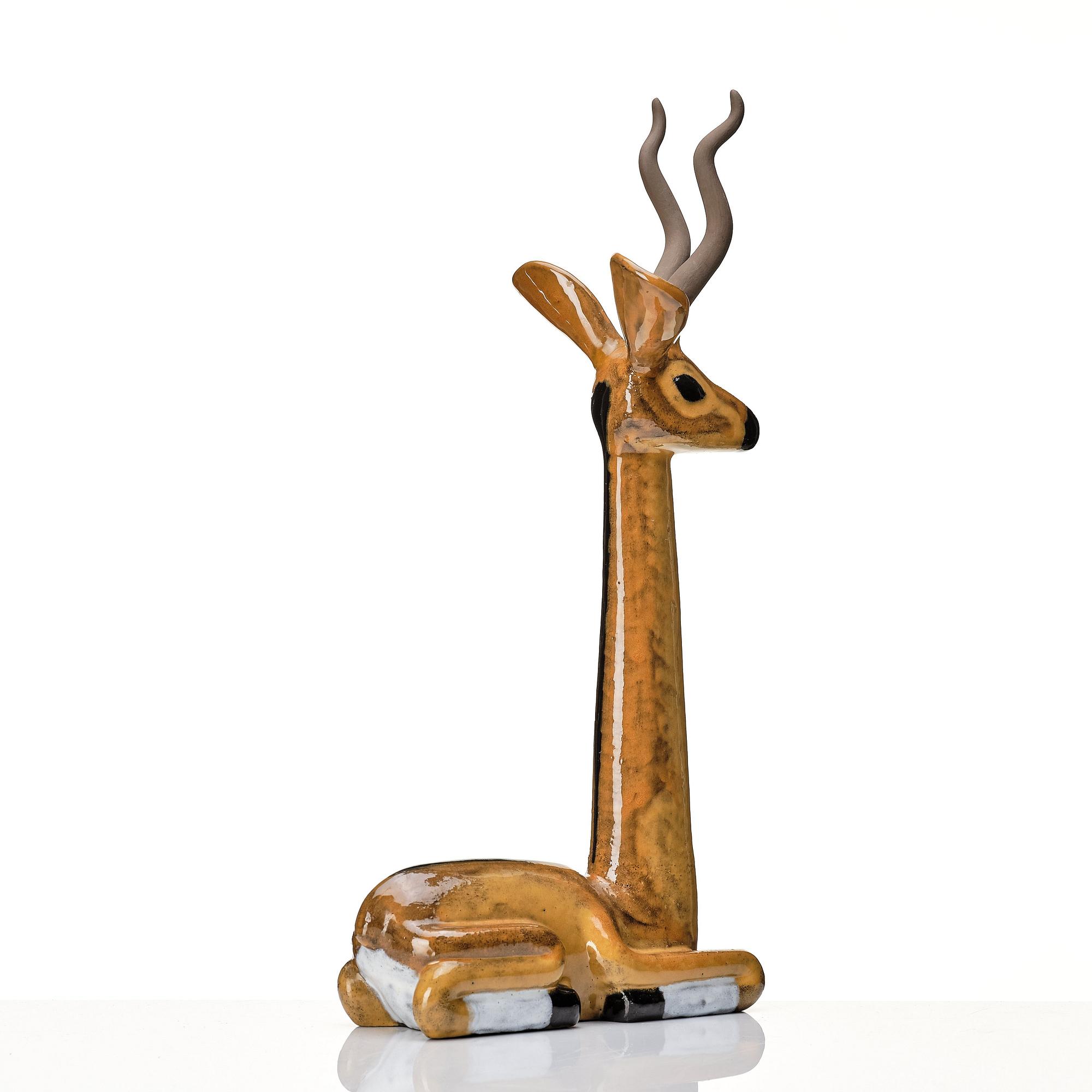 Vicke Lindstrand, a glazed ceramic sculpture of a gazelle, Upsala-Ekeby, Sweden 1948-60.