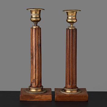 91. A pair of late Gustavian late 18th century candlesticks.