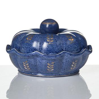 Wilhelm Kåge, a set of two Argenta stoneware vases, two dishes and a bowl with lid, Gustavsberg 1930s-50s.
