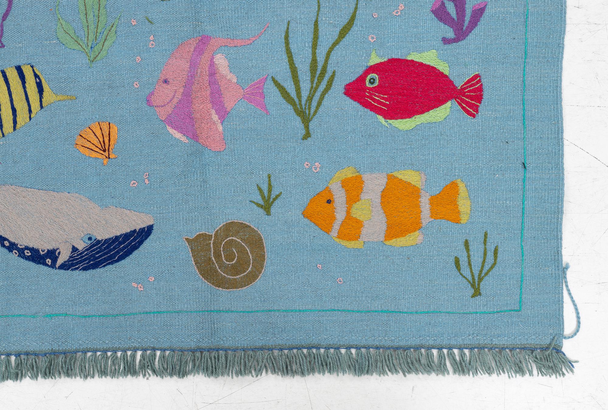 Rug, hand-embroidered Kelim, c. 184 x 120 cm.