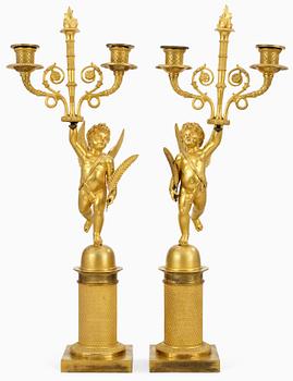 948. A pair of French Empire two-light candelabra.