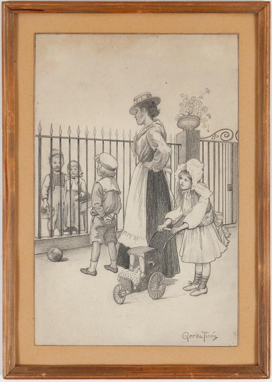 GERDA TIRÉN, Pencil drawing, signed Gerda Tirén.