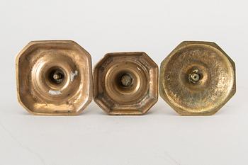 Three late baroque 18th century candlesticks.