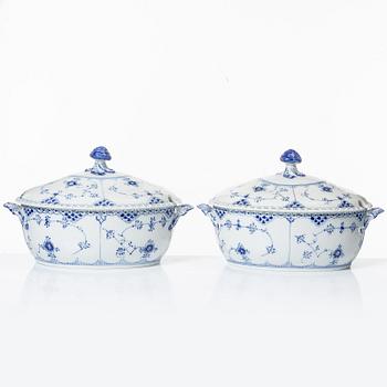 Royal Copenhagen, a pair of tureens with lids, 'Blue Fluted Full Lace', Denmark, 1979-83.