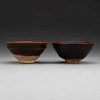 A set of two odd temmoku jianyao bowls, Song dynasty (960-1279).