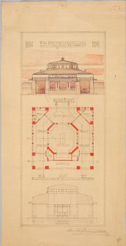 HARALD FALKMAN, ARKITEKTURRITNINGAR, ca 20 st samt, AKADEMITECKNINGAR, 4 ST, sign, dat tidigt 1900-tal.