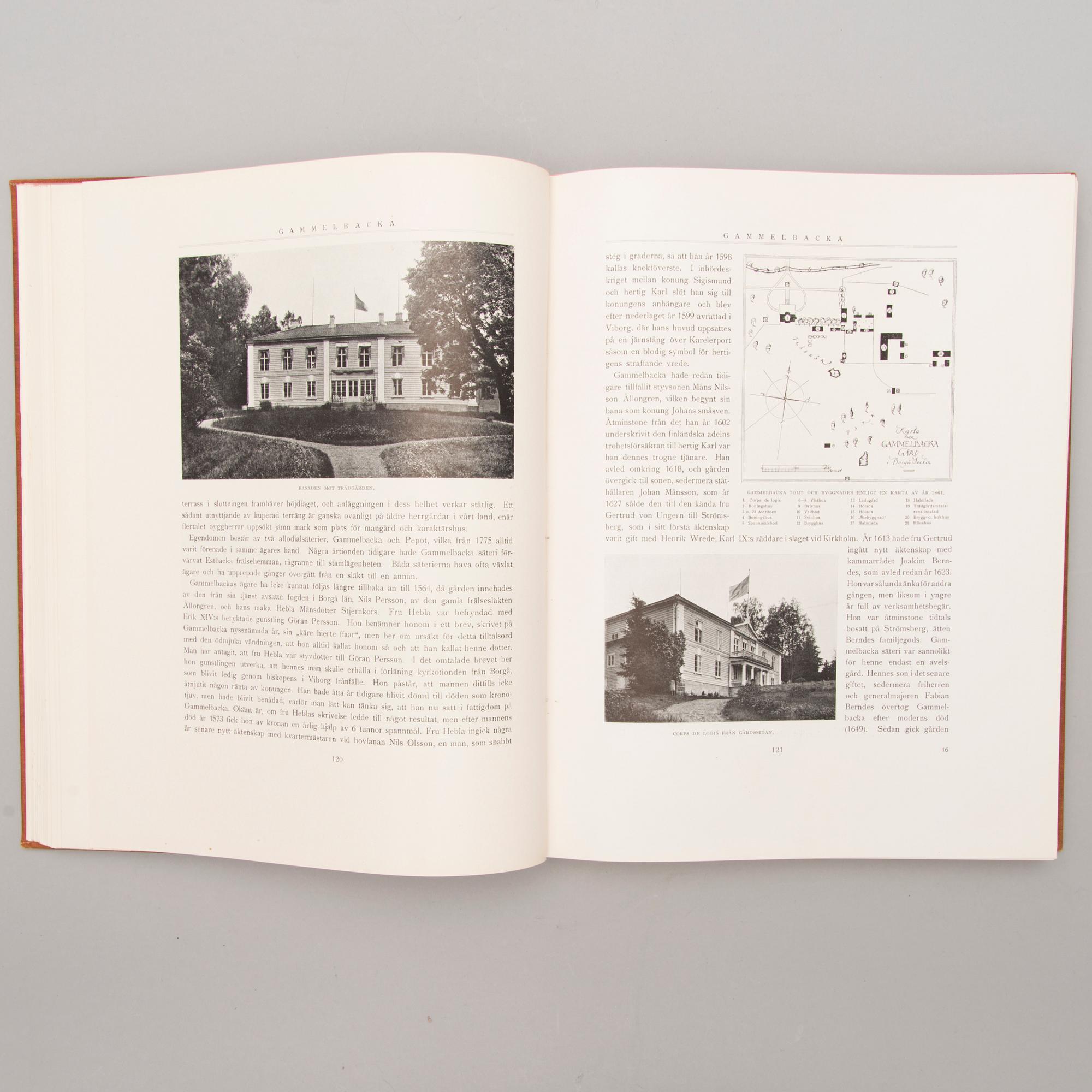 A three-volume book set about mansions in Finland "Herrgårdar i Finland", Helsinki 1928-29.