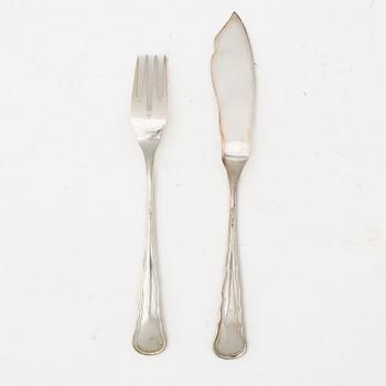 A set of twelve Swedish silver cutlery parts, model 'Hallbergs Chippendale', marks of CG Hallberg, Stockholm 1927-1936.