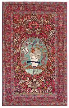 ANTIQUE KERMAN LAVER PICTORIAL. 231,5 x 143,5 cm. Most likely made by Ali Kermani.