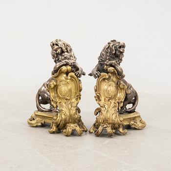 Fire dogs, a pair, Baroque style, 20th century.