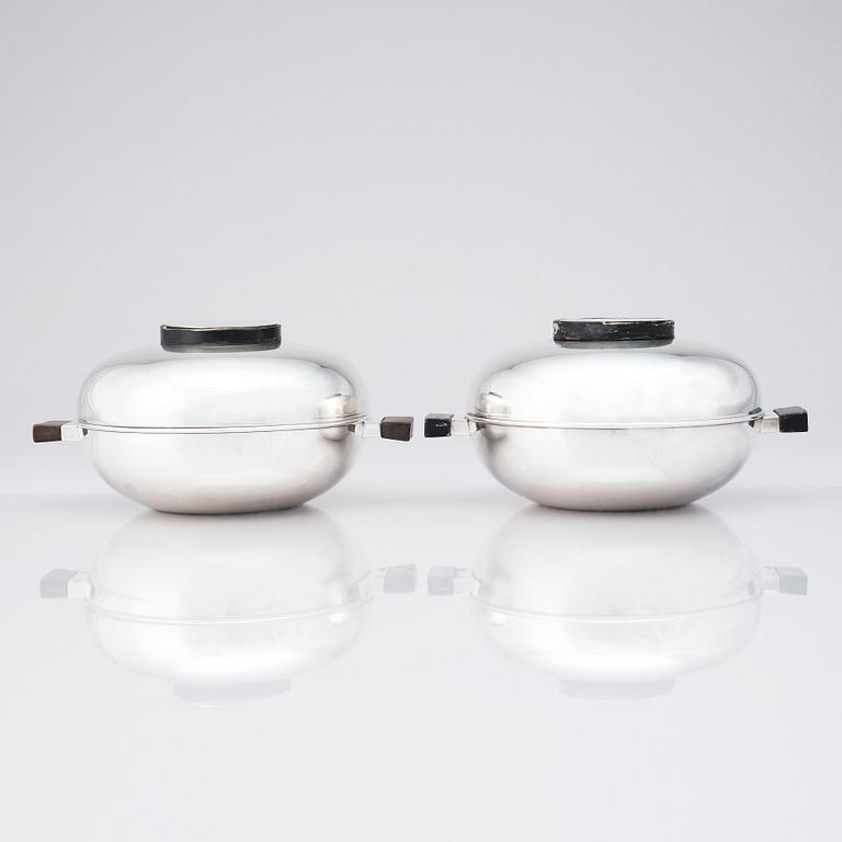 Sylvia Stave, two alpacca lidded dishes, C.G. Hallberg, Stockholm, designed in 1934.