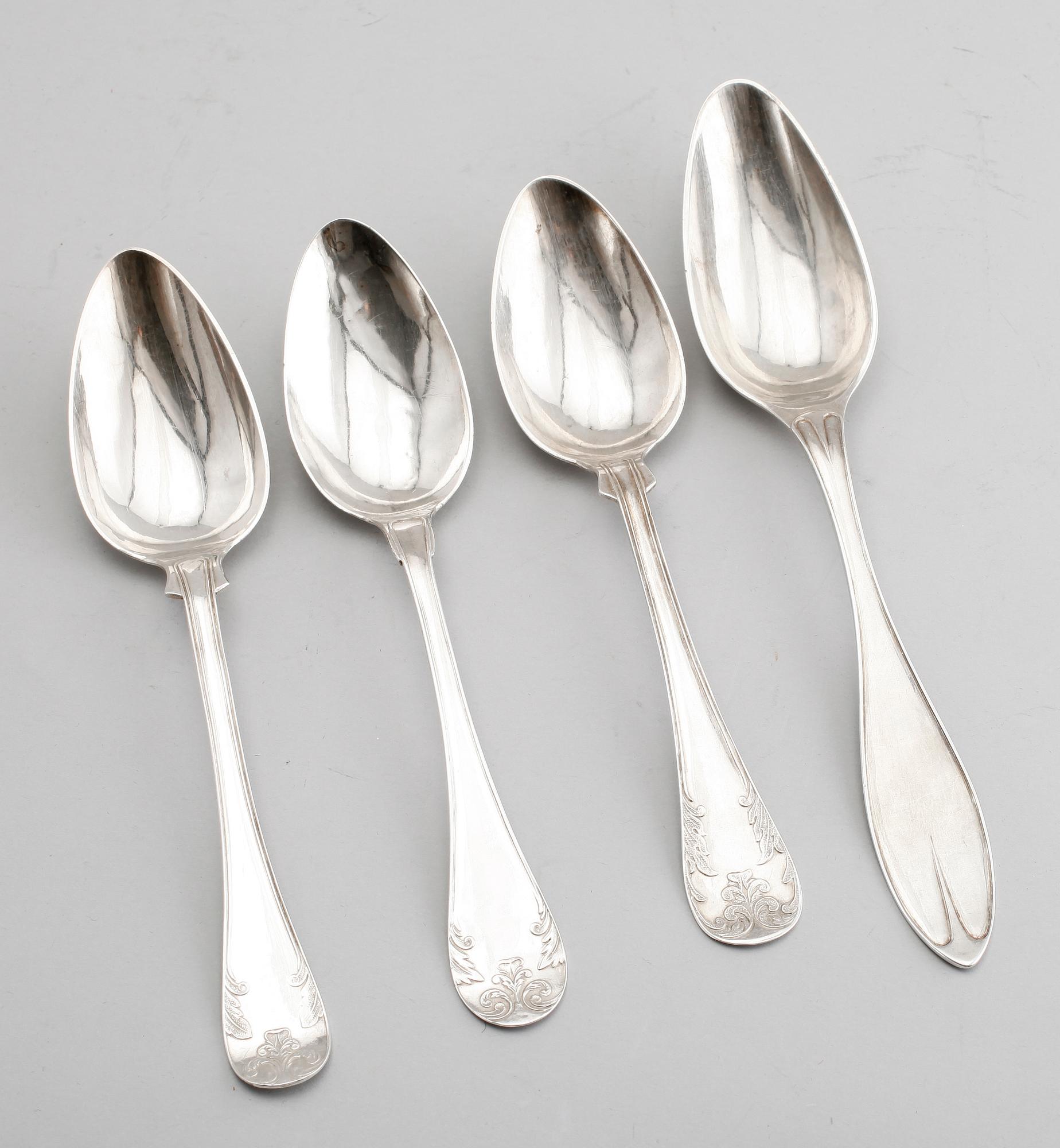 MATSKEDAR, 4 st, silver, 1800-tal, olika modeller. Total vikt ca 186 g.