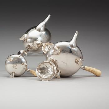 GEORG JENSEN, kaffe- och teservis, 3 delar "Magnolia/Blossom", Köpenhamn ca 1915-21,