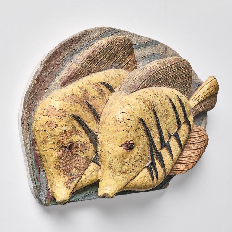 Tyra Lundgren, a wall sculpture 'Yellow fish', executed in her own workshop, Sweden, probably 1950s.