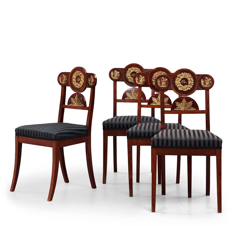 Four Swedish Empire chairs, 1820-30's.