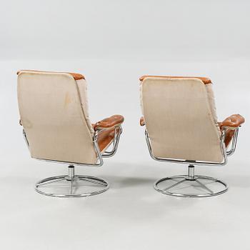 A pair of armchair and foot stools from Ikea, made in the fourth quarter of the 20th century.