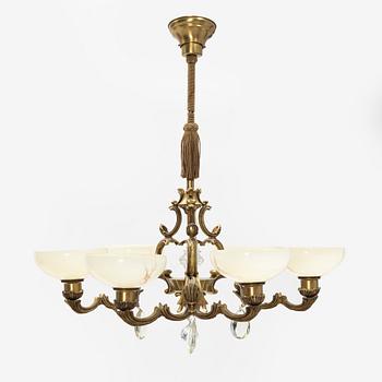 A glass and brass ceiling light, first half of the 20th Century.