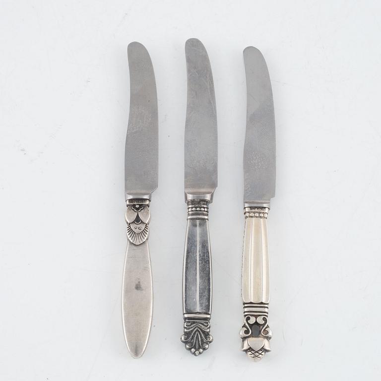 Georg Jensen, three silver apple knives.