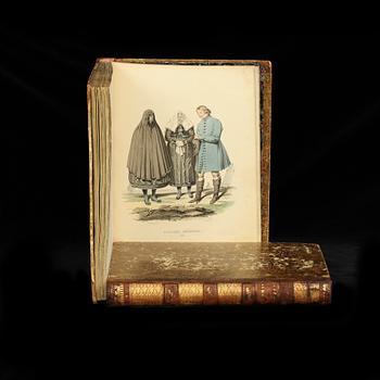 BÖCKER, 2 st, samt SERVISDELAR, 27 delar, flintgods, Rörstrand , "Ett år i Sverige". 1800/1900-tal.