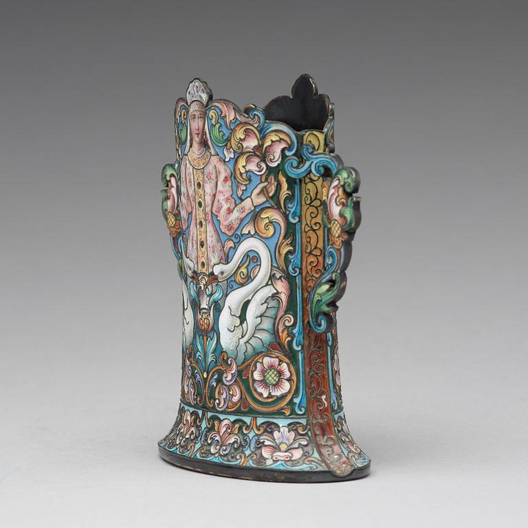 A Feodor Rückert silver and cloisonné enamled vase, Moscow 1899-1908.