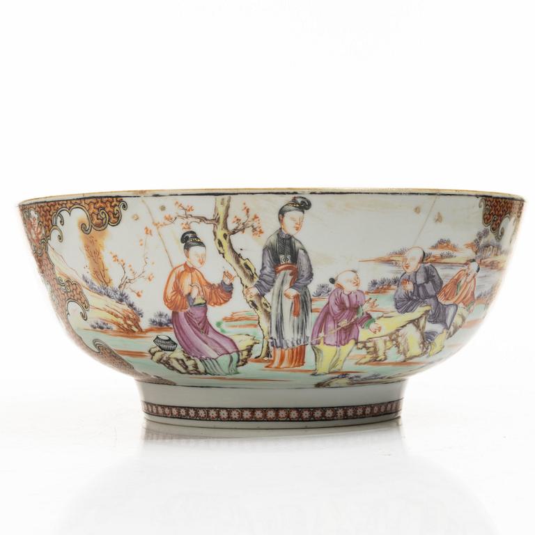 Three porcelain punch bowls, China, Qianlong (1736-95).