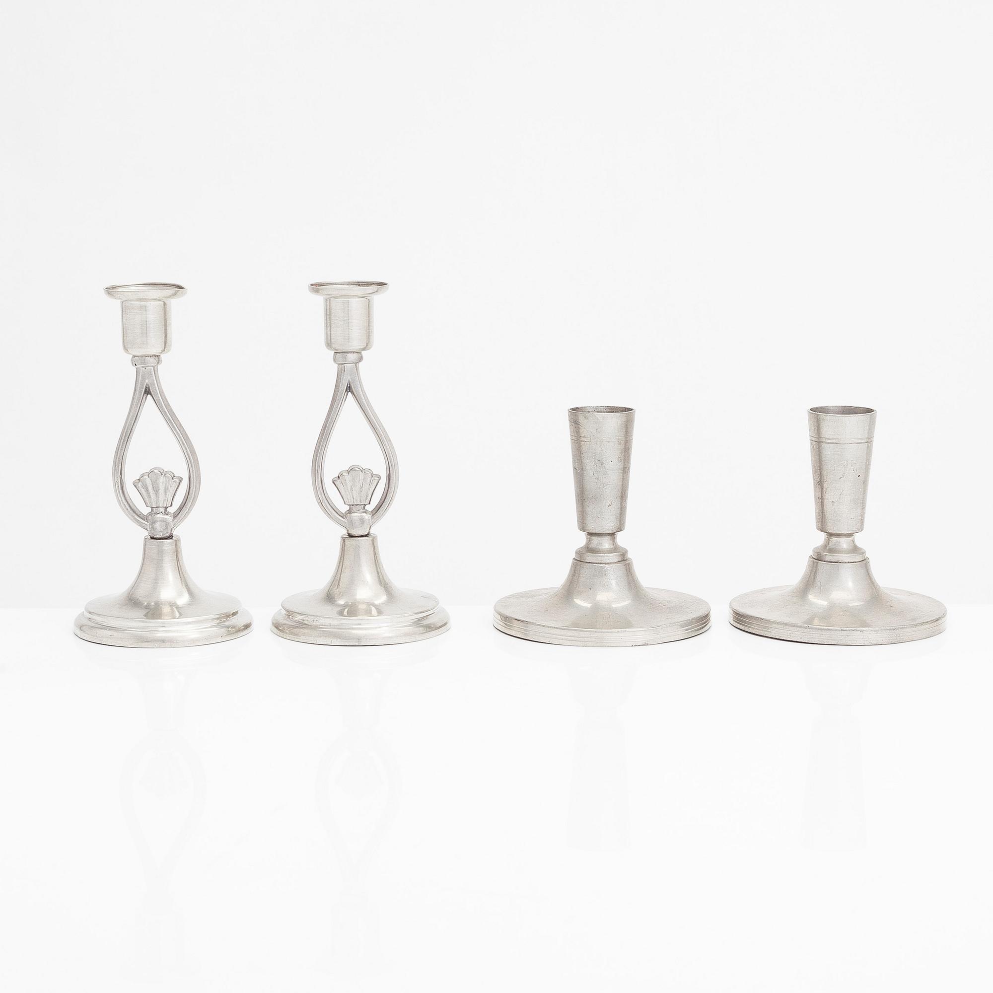 Paavo Tynell, two pairs of 1930s candlesticks for Taito.