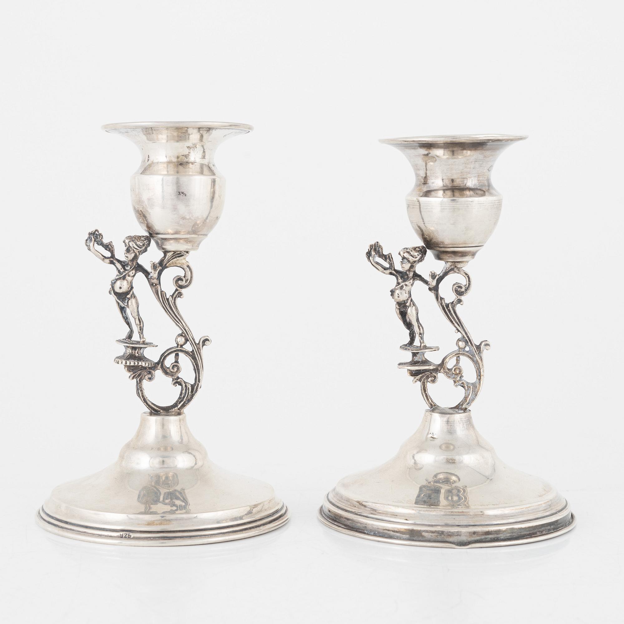 Ljusstakar, ett par, silver, märkta 825.