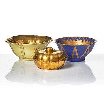 Wilhelm Kåge, Ask and bowls, 2 pcs, Gustavsberg 1927, 1929 and 1932.