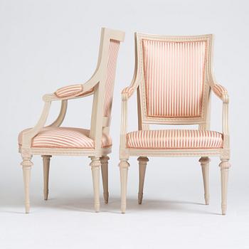 A pair of late Gustavian armchairs, second part of the 18th century.