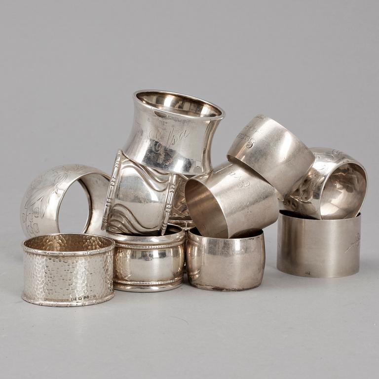 SERVIETTRINGAR, 12 stycken, olika, silver, 1900-tal.