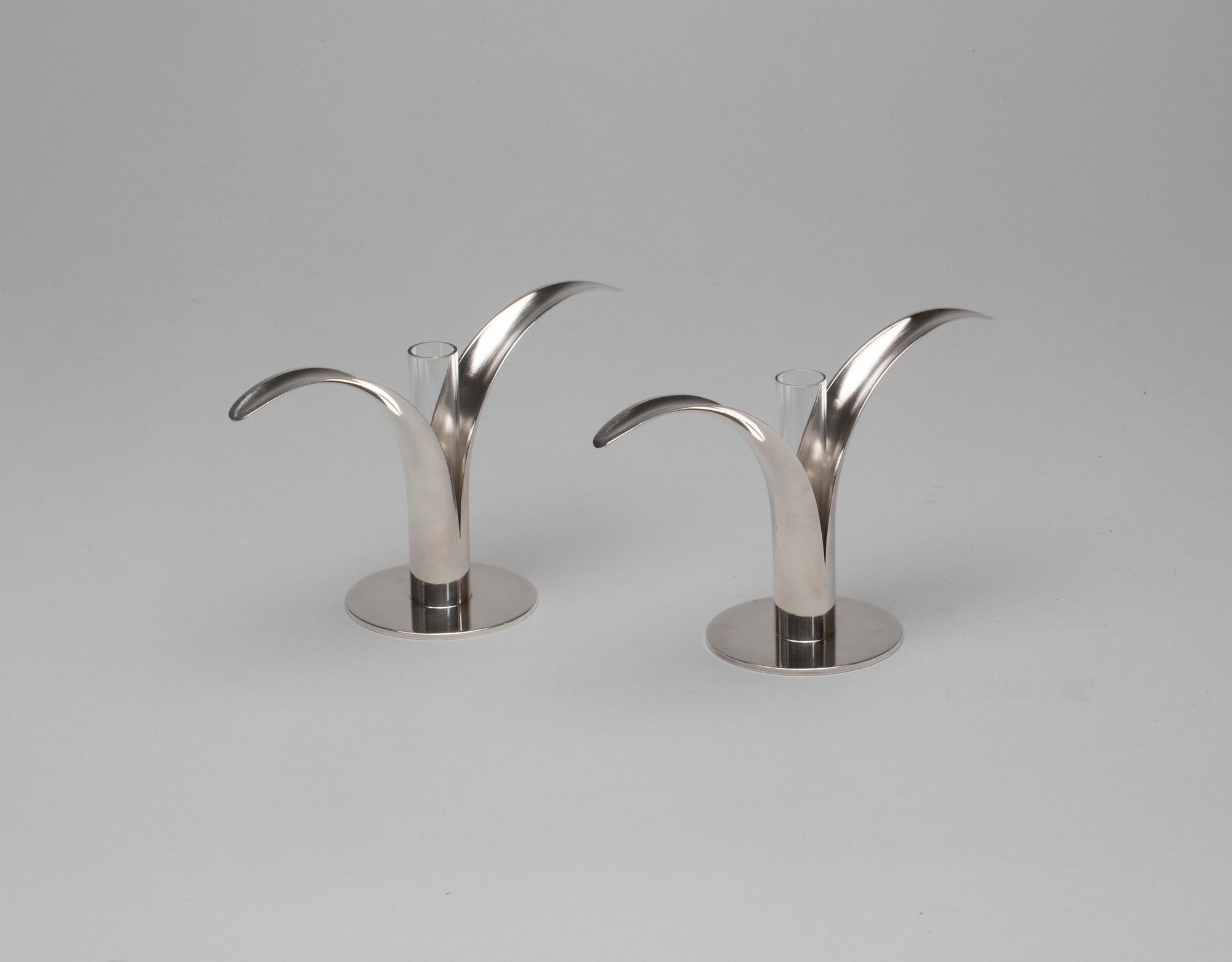 VASER / LJUSSTAKAR, ett par, nysilver, Ivar Ålenius-Björk, Ystad metall.