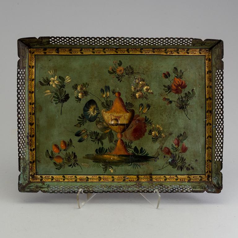 A painted metal tray late 18th century.