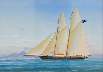 Tomasso De Simone, Two-masted schooner "Alcalda" by Vesuvius.