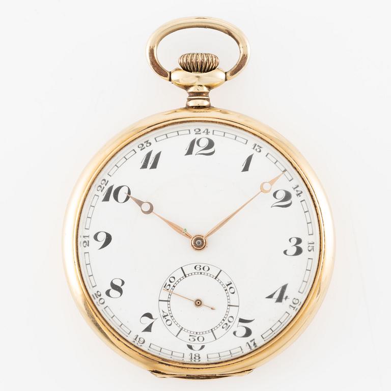 Pocket watch, 14K gold "Boliden guld Import", chain in double gold, 51 mm.