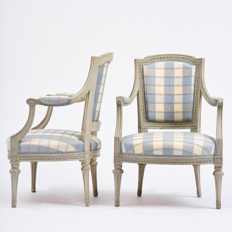 A pair of late Gustavian open armchairs by J. E. Höglander (master in Stockholm 1777-1813).