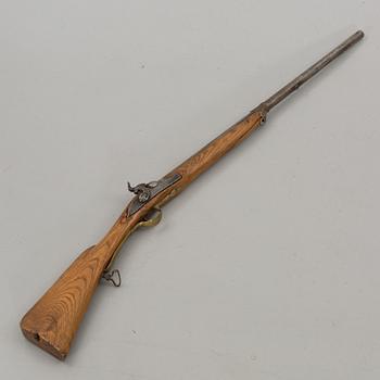 A PERCUSSION LOCK RIFLE, signed Ekwall Norrköping.