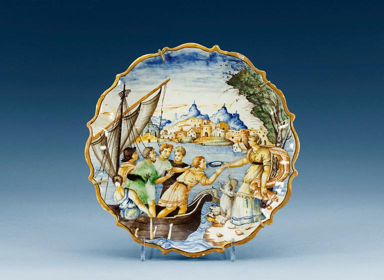 TAZZA, majolika. Urbino, 15/1600-tal.